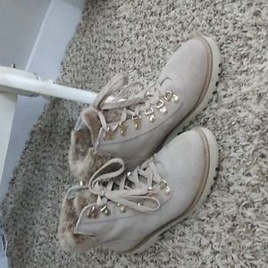 Dusty Pink Boots with Fuzzy Tops